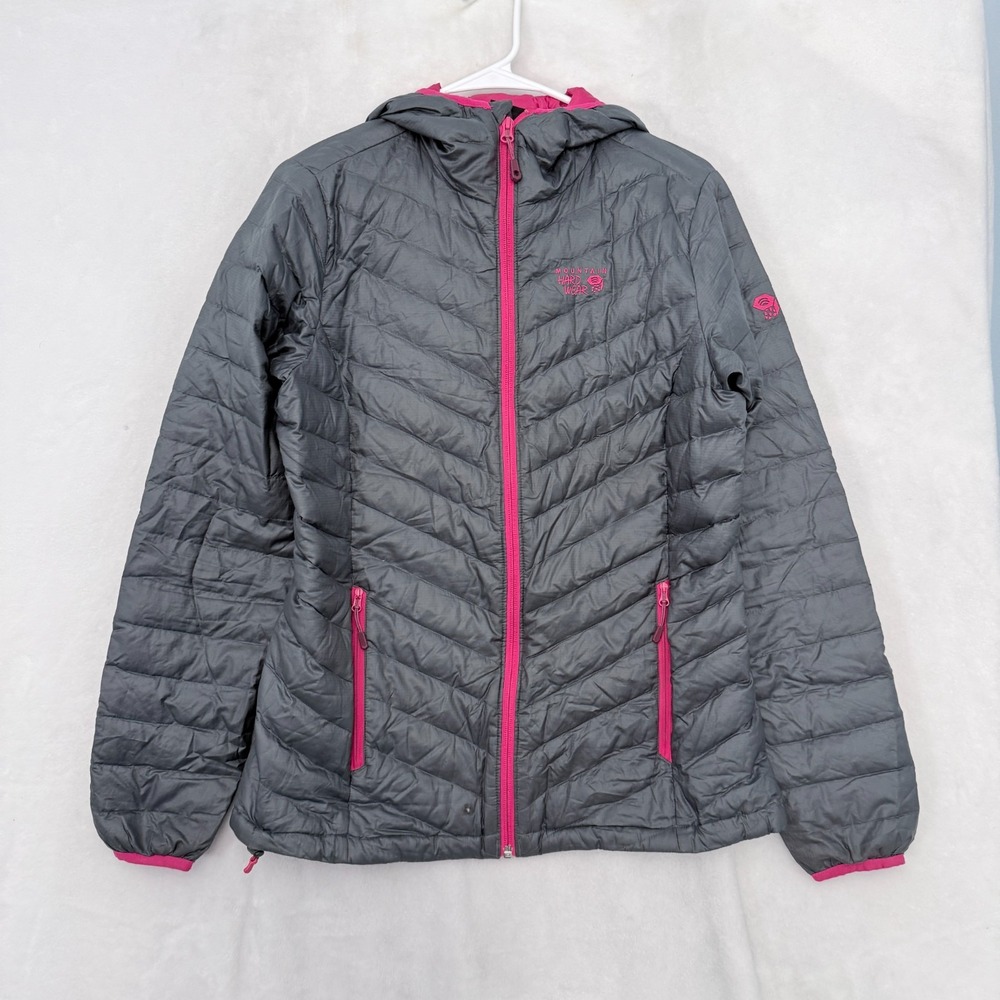Mountain Hardwear Puffer Jacket Womens M Gray Full Zip Down Hooded Lightweight